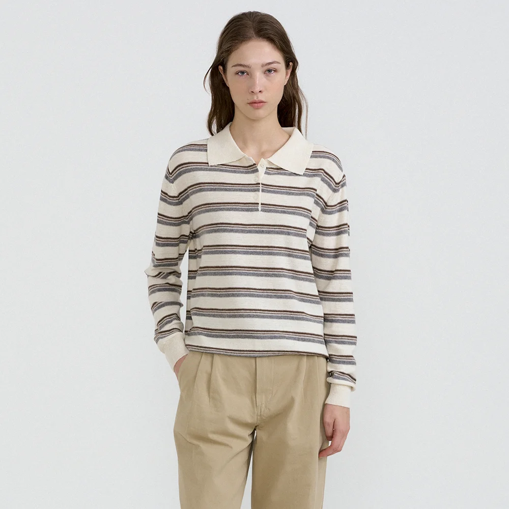 Raon Stripe Collar Knit (Ivory Stripe)