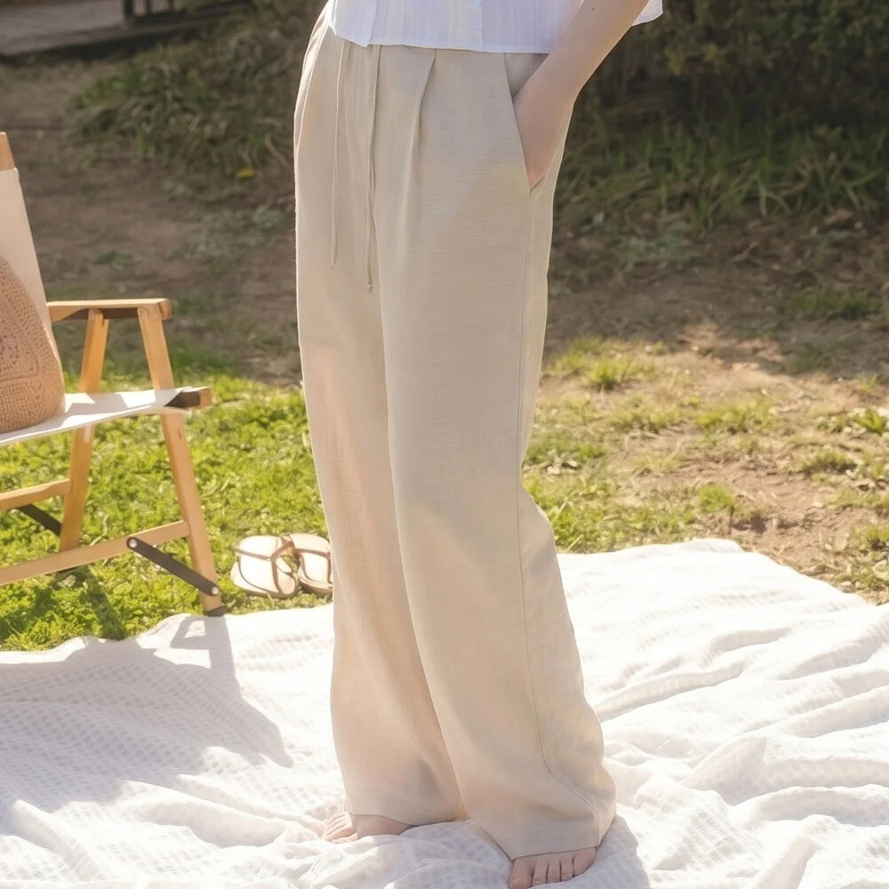 Linen banding pants _Beige