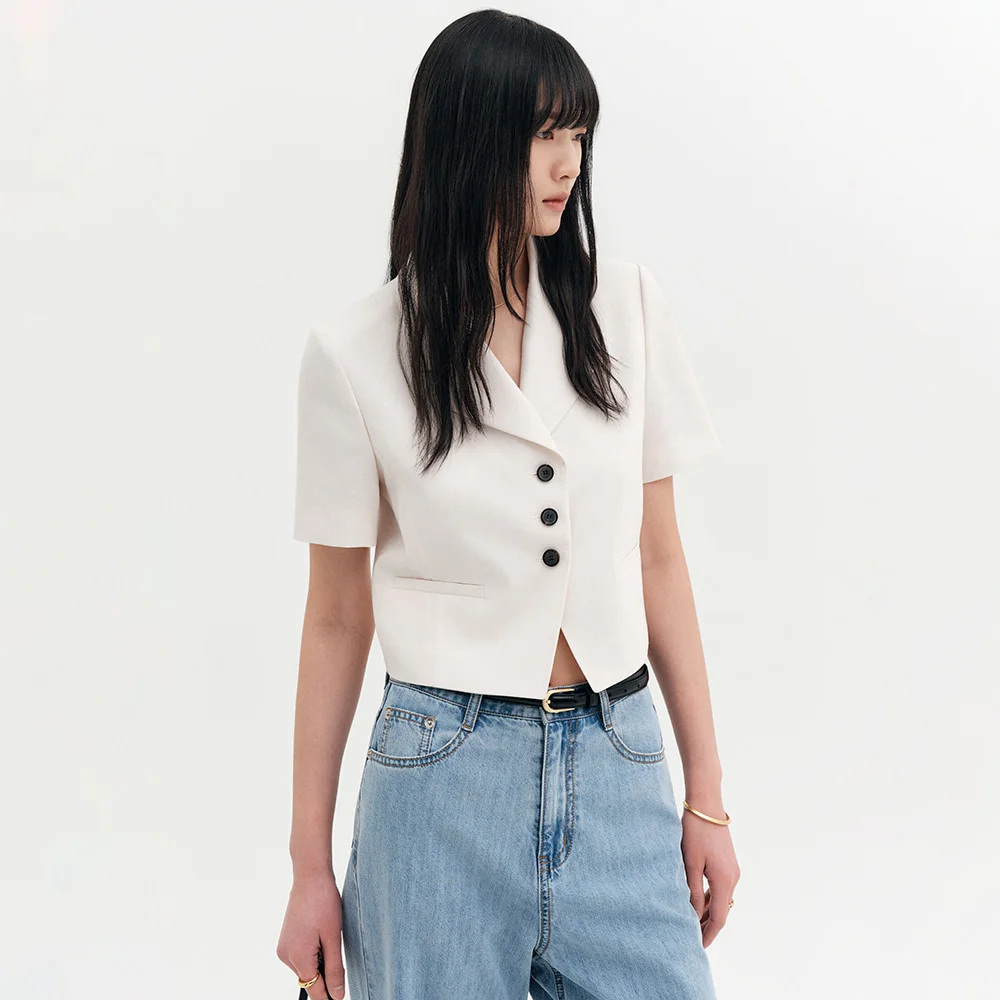 Roa 亞麻 短版 外套_淺 米色 / ROA LINEN CROP JACKET_LIGHT BEIGE