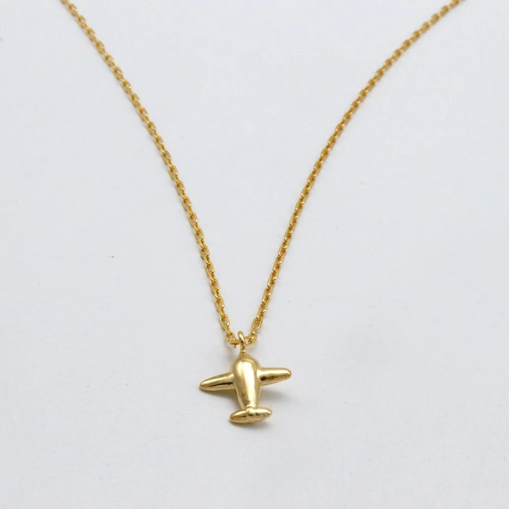 Tiny airplane pendant point Necklace 飛機 吊飾 金色 鏈條 頸鏈