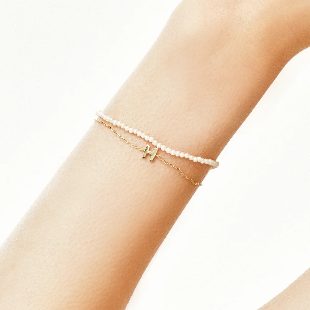 14k 純色 字母 手鏈 (14k金色) #LCB04