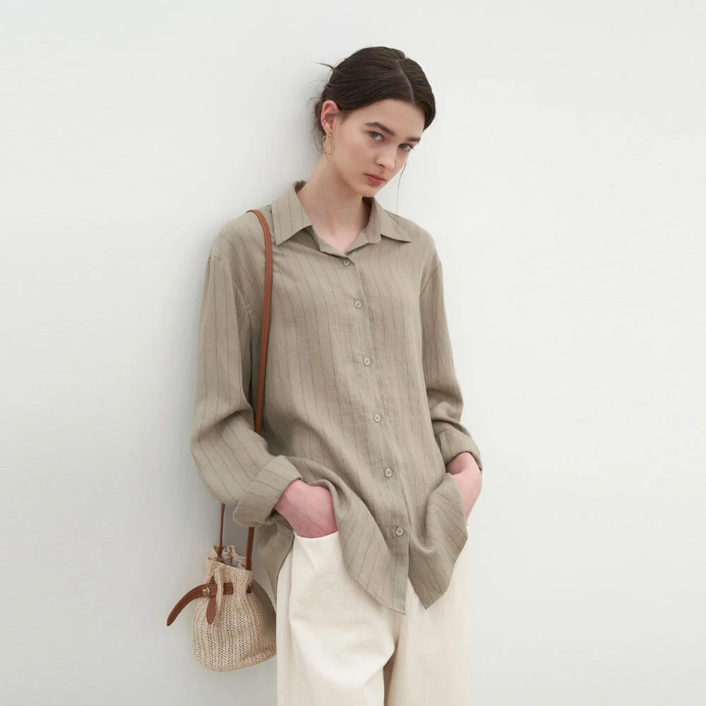 COLUMN STRIPE SHIRTS_KHAKI