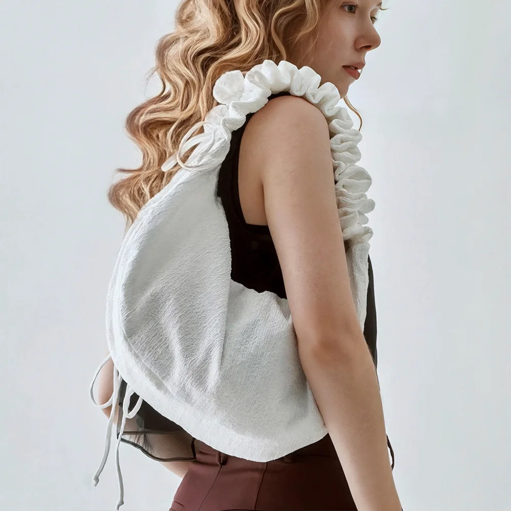 Half moon ruffle shoulder bag