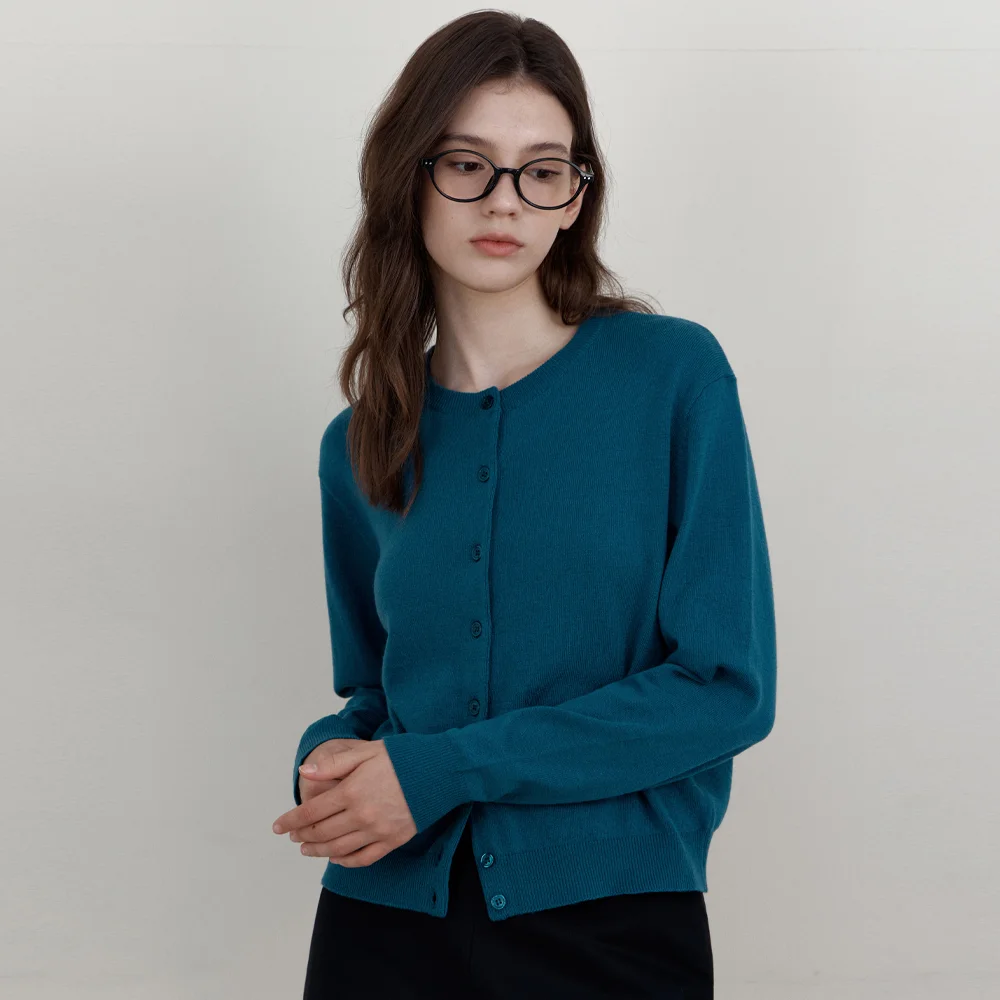 Grove Lambswool Round Neck Cardigan_BLUE(WCB6KN73)