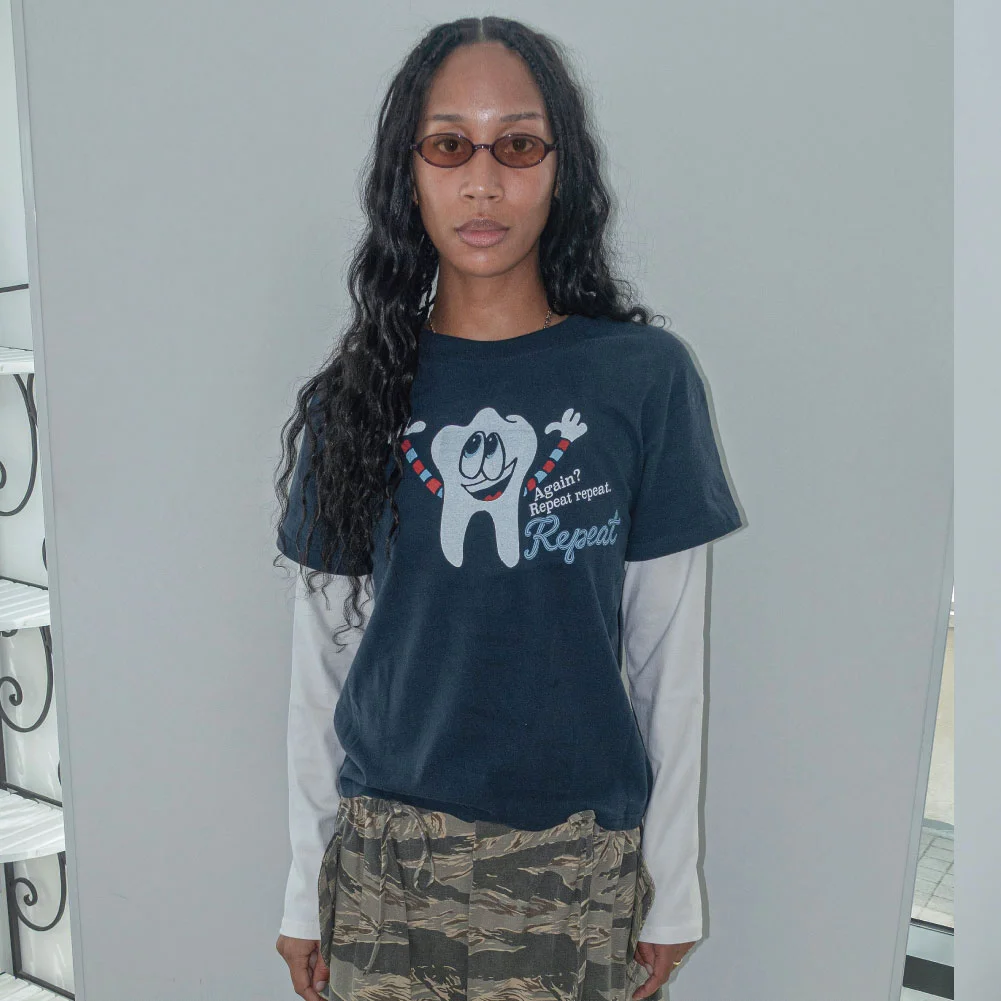 BRUSH AGAIN LAYERED TEE-NAVY+WHITE