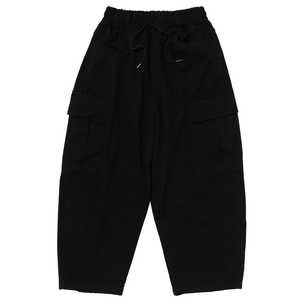 WASHED COTTON CURVED BIG CARGO PANTS (BLACK)