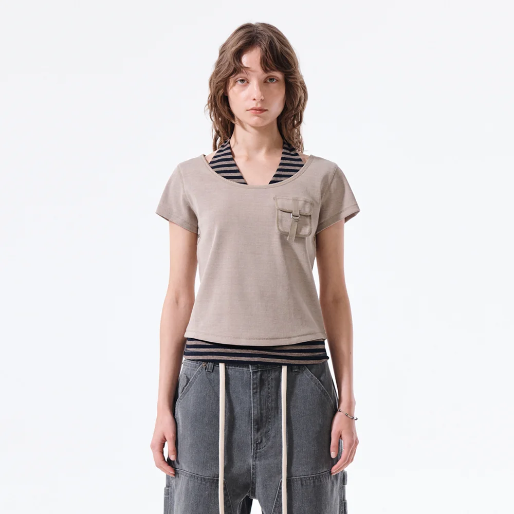 POCKET POINT SLIM FIT TOP IN BEIGE