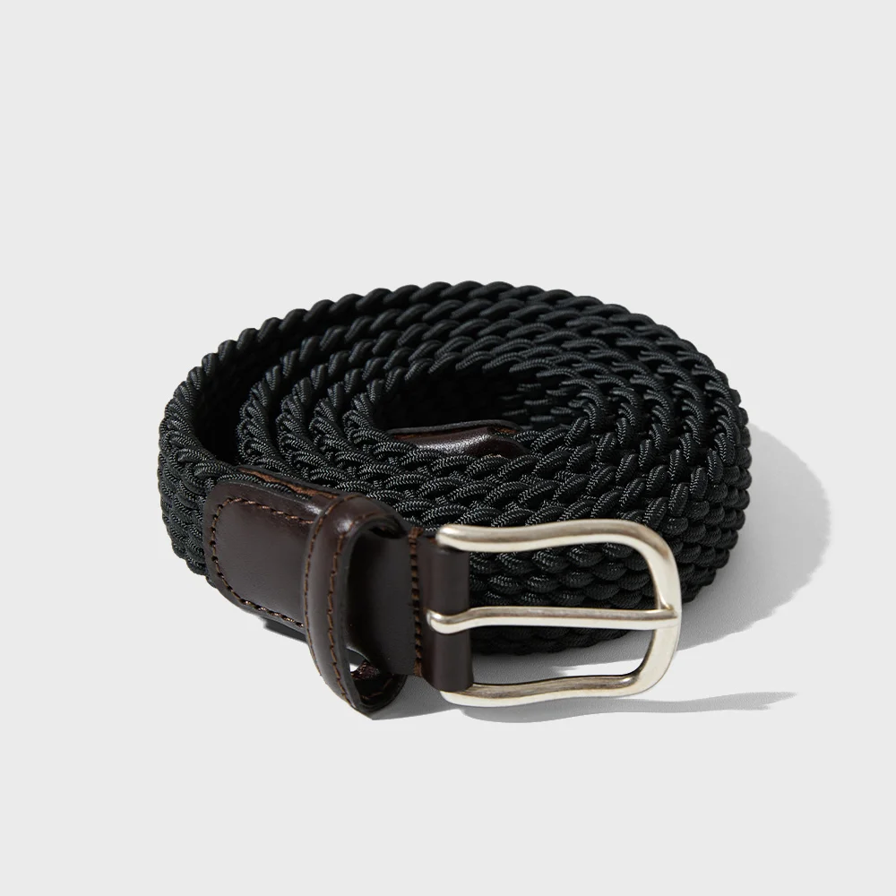 Peninsula Elastic Braided Leather Belt Charcoal