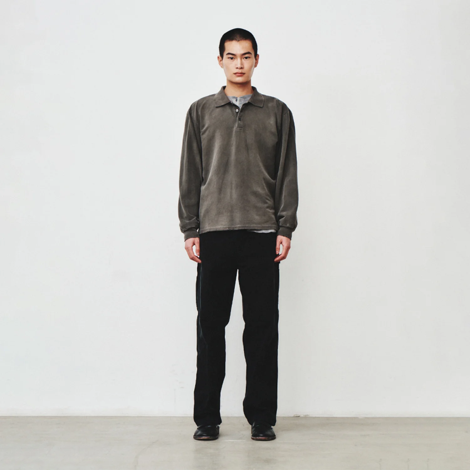 Damaged Pique Polo Shirt_Faded Charcoal