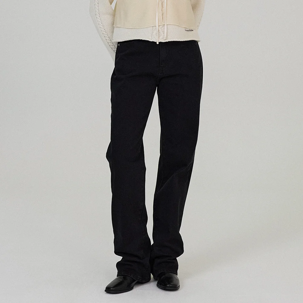 Carpen Wide Black Denim Pants - Black