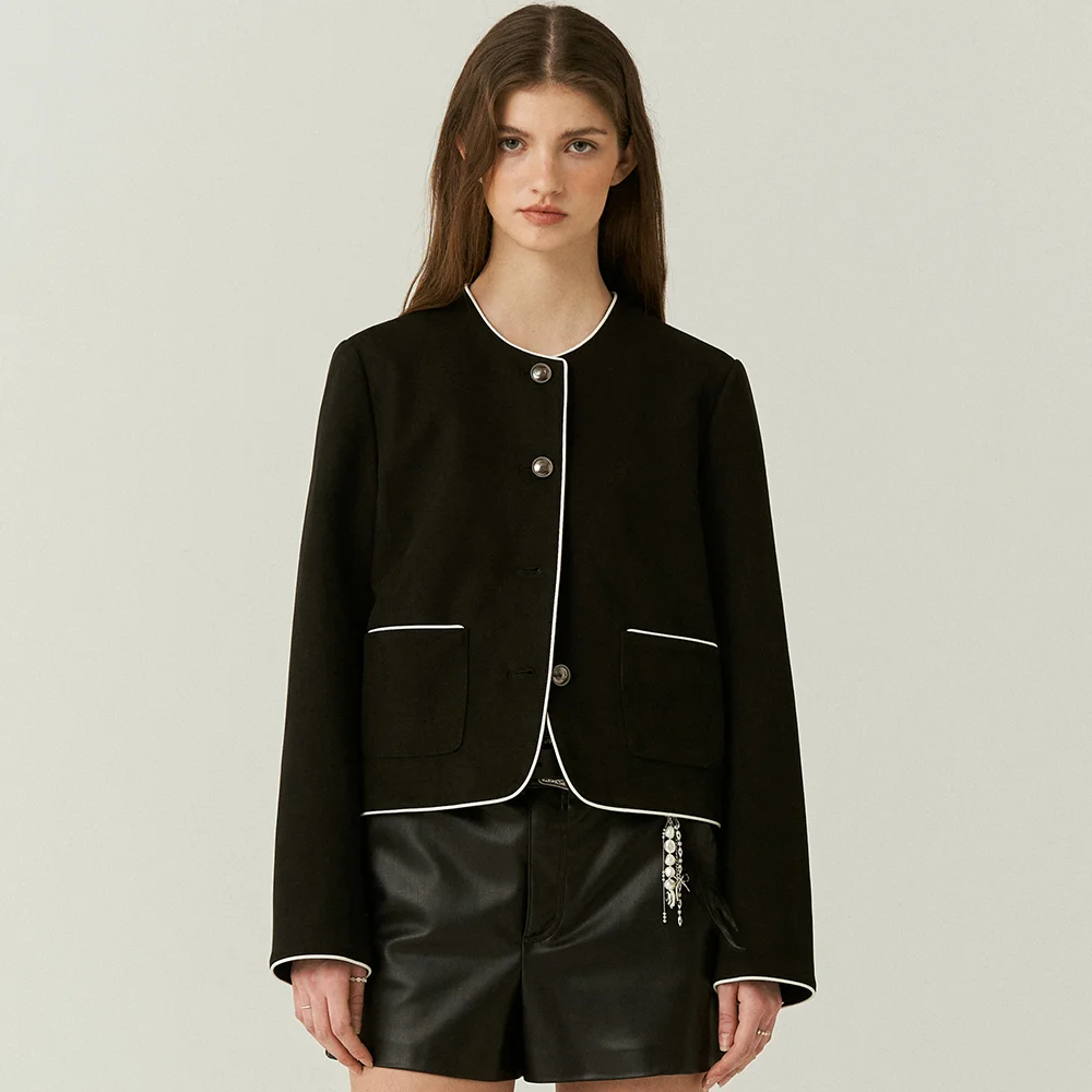 Suede Crop Classic Jacket in Black