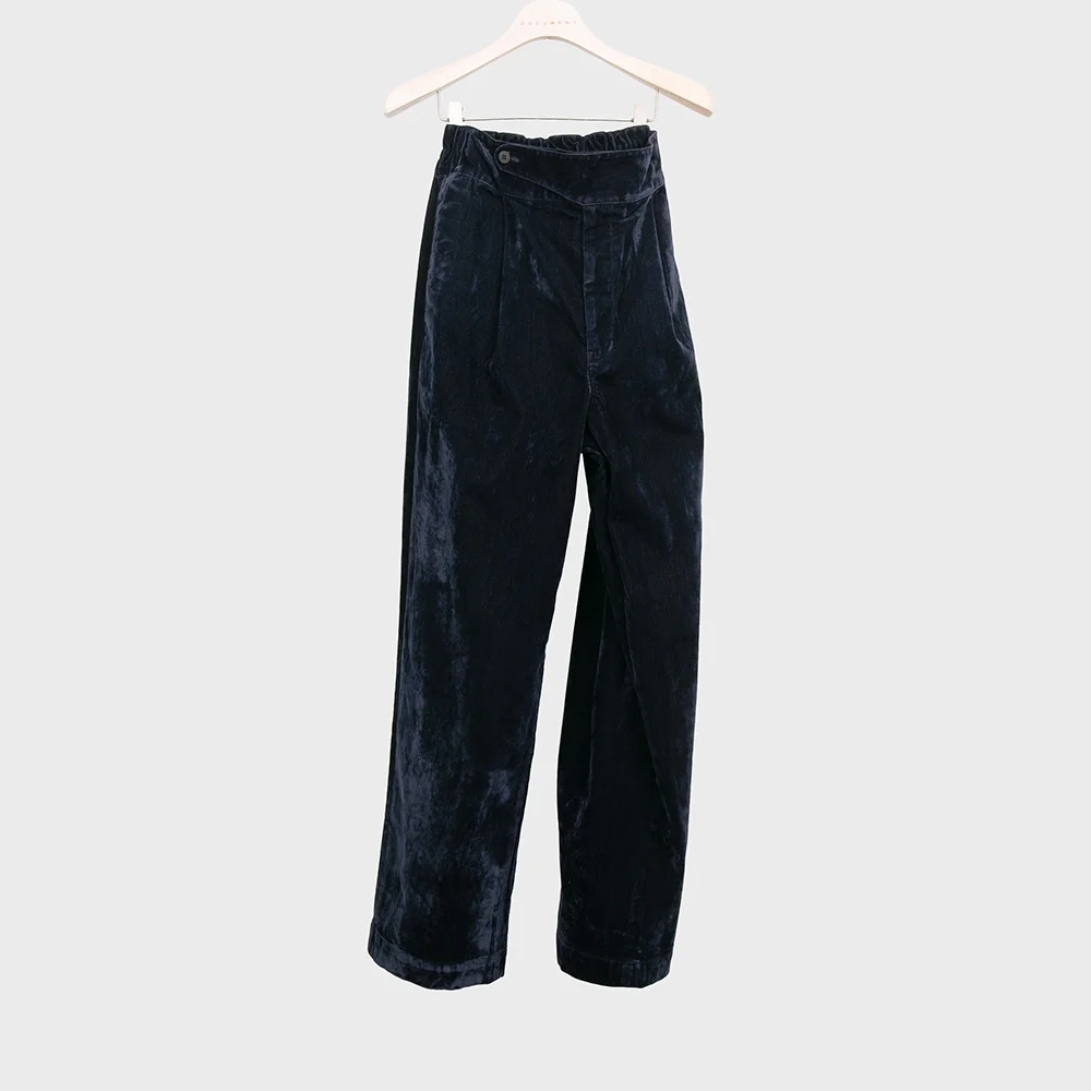 VELVET DENIM TUCKED TROUSERS