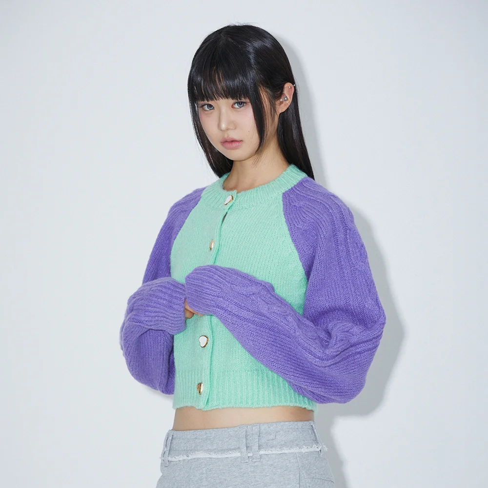 COLOR BLOCK KNIT CARDIGAN LIGHT GREEN BP4KG002