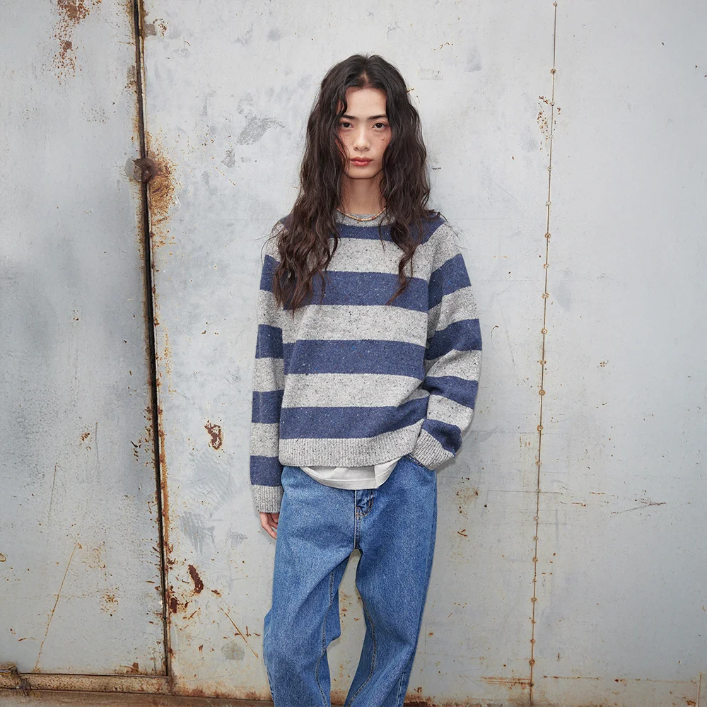 Noor Wool Stripe Round Knit Grey/Indigo