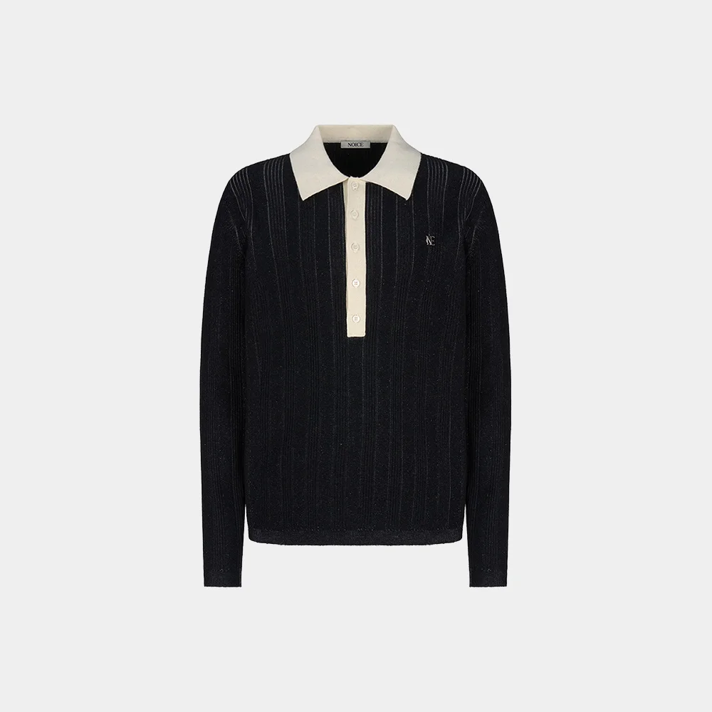 MERINO RIBBED KNIT POLO SHIRT - BLACK & WHITE