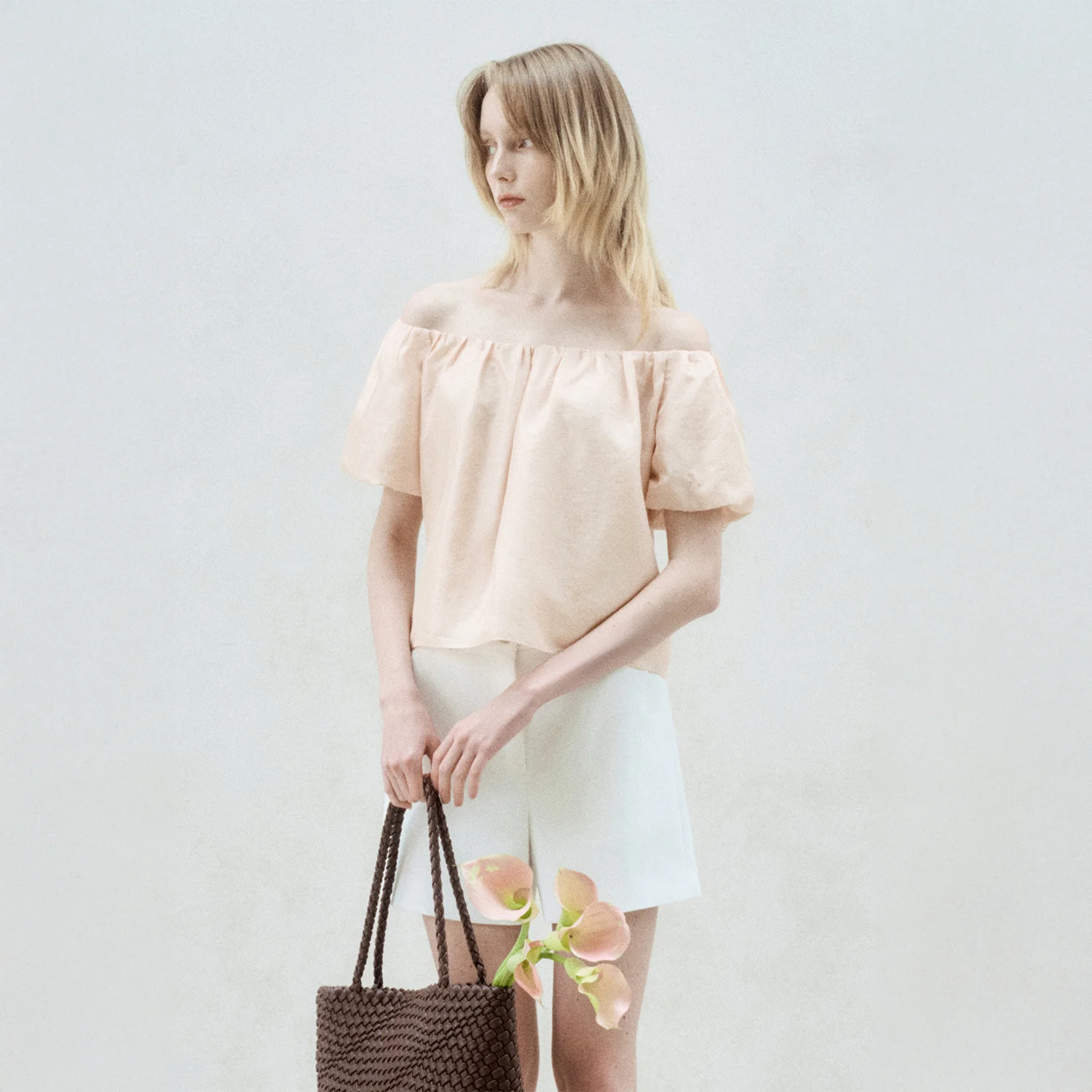 OFF SHOULDER PUFF SLEEVE BLOUSE SALMON