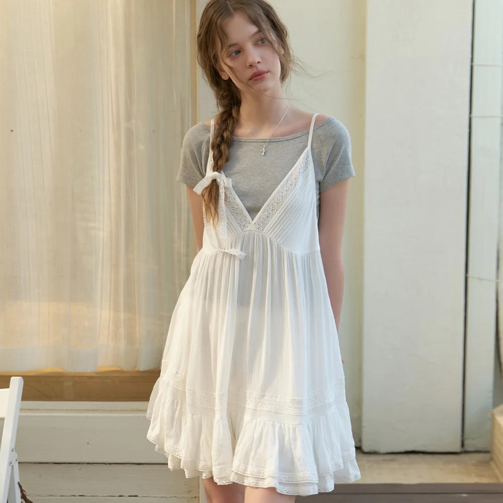Siena lace layered dress (white)