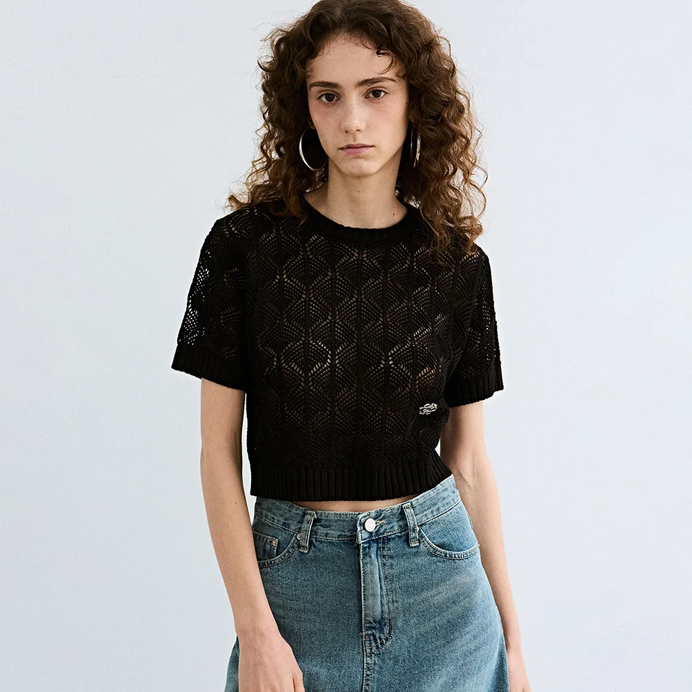 NICOLE SYMBOL PUNCHING HALF KNIT_BLACK