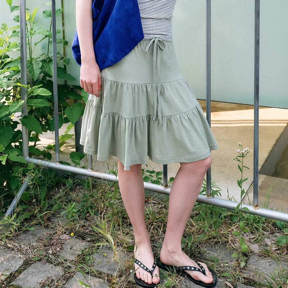 Tiered cancan midi skirt_Mint