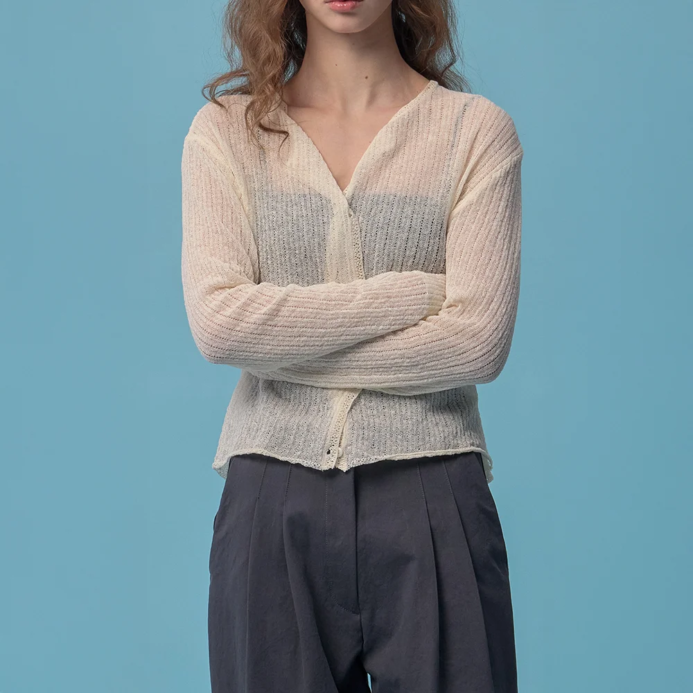 Thin croche cardigan (Linen Beige)