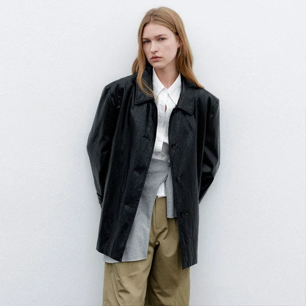 (JK-3047)LEATHER SINGLE HALF JACKET