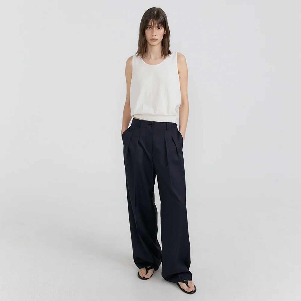 Olin Pintuck Wide Pants (Navy)