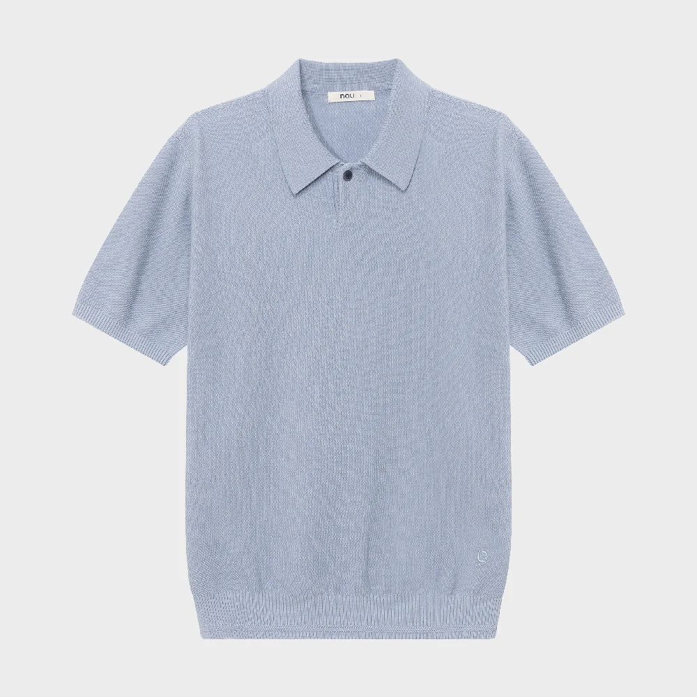 紋理 短袖 Polo 針織衫 Light Blue