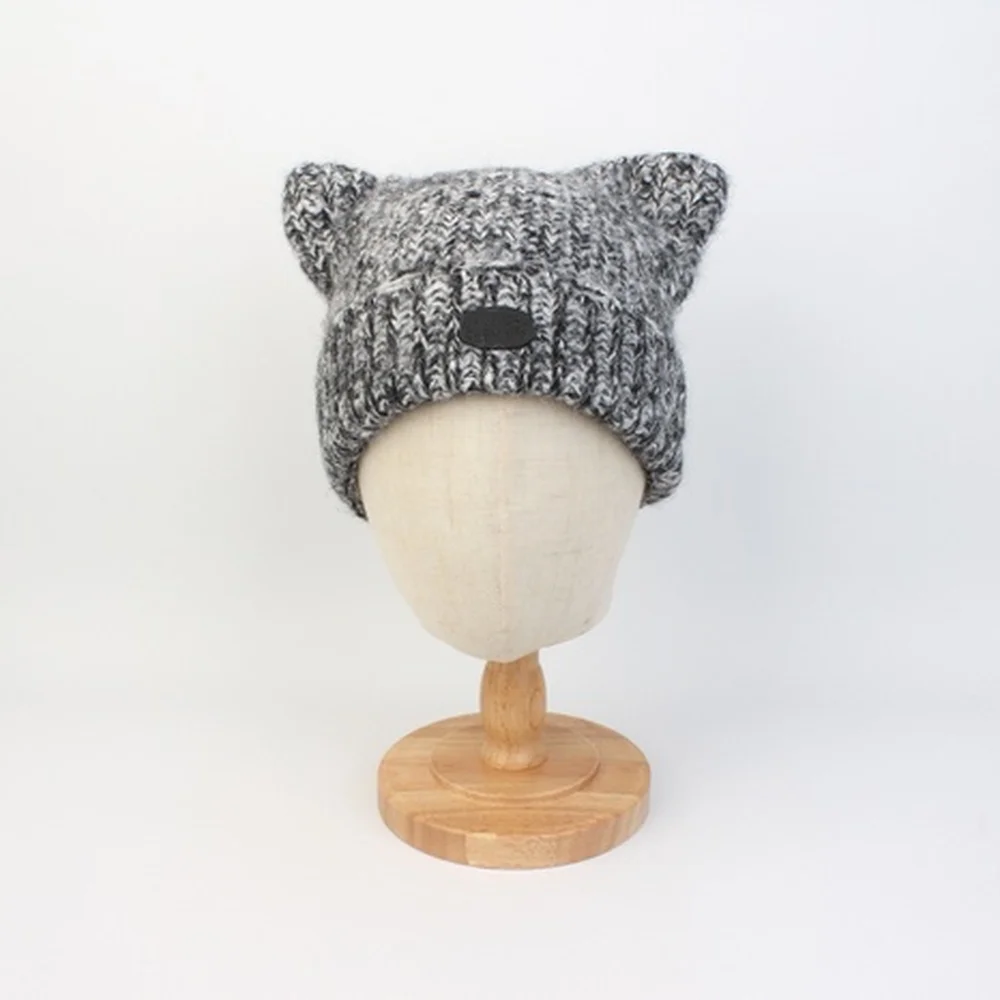 Cat Vintage Knit Black Beanie 貓耳冷帽