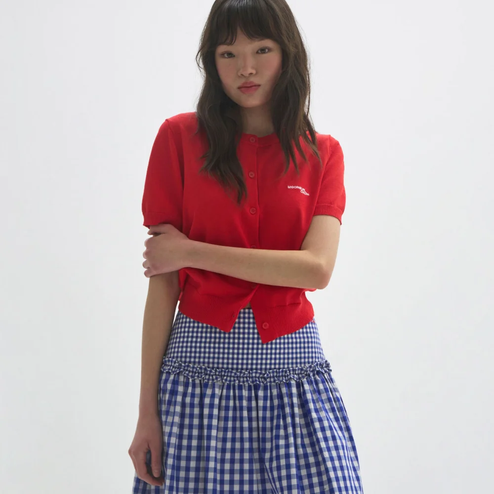 M.C Round Neck Half Cardigan / RED