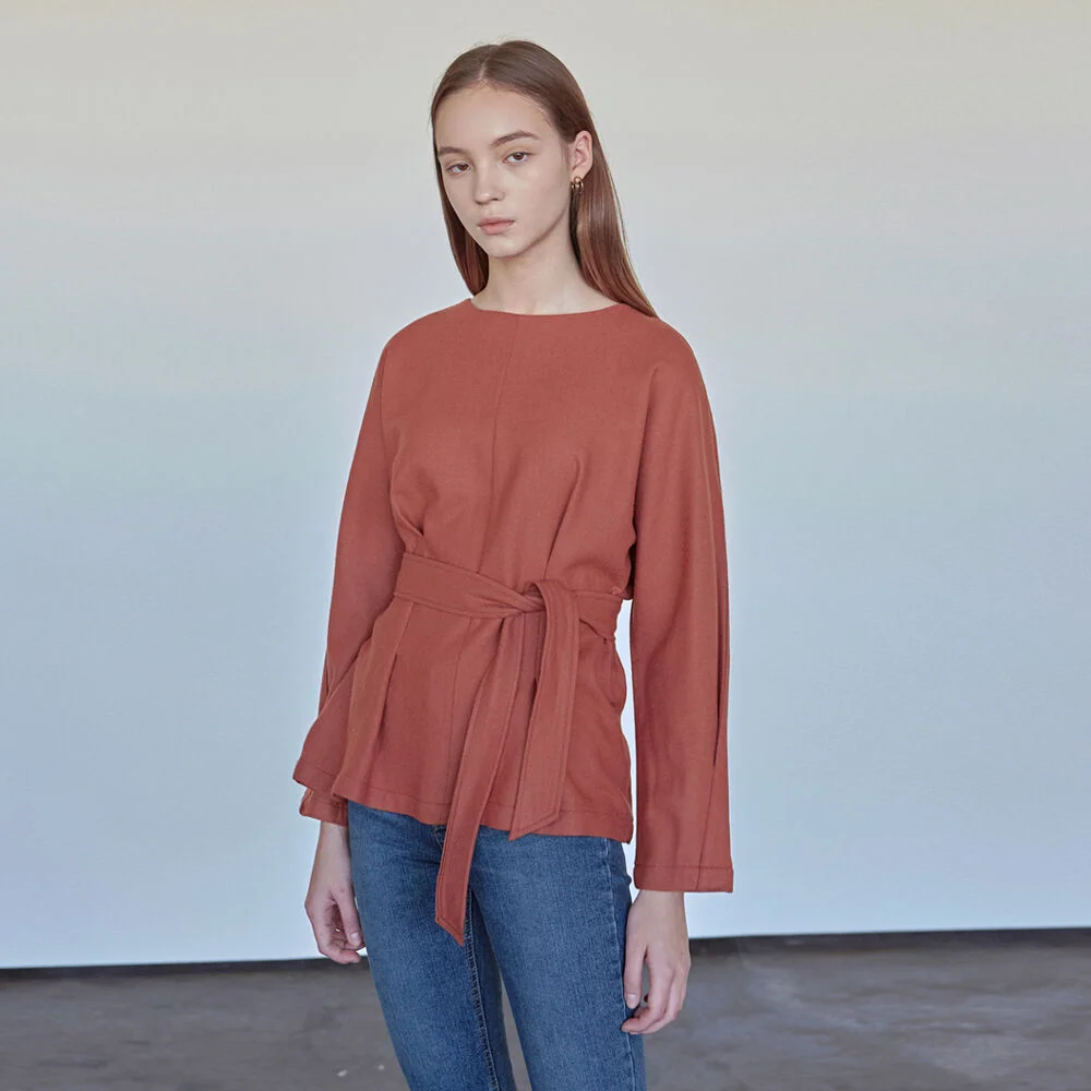 WOOL BELT BLOUSE_BROWN