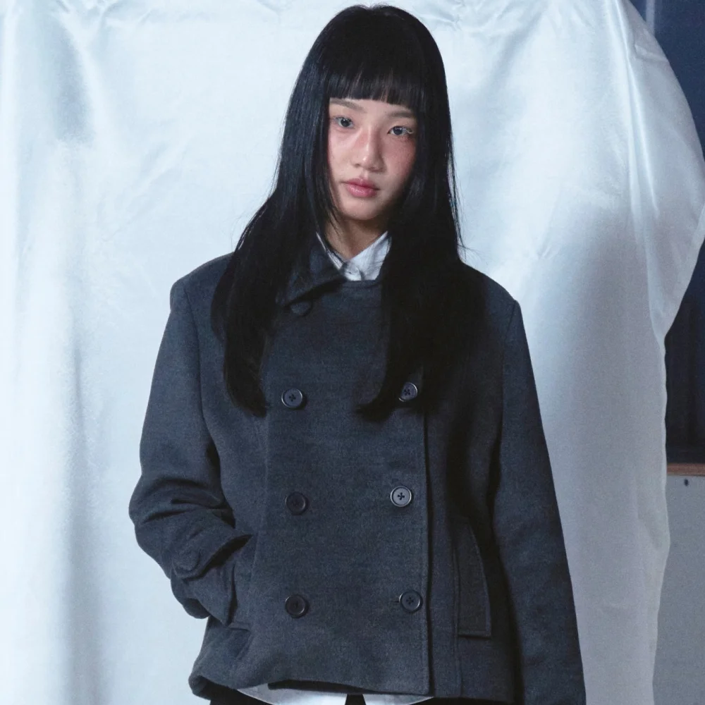 Heart Point Double Button Half Coat Charcoal