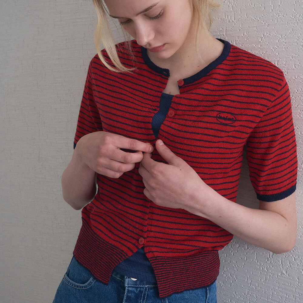TIDE STRIPE HALF CARDIGAN 2COL_IVORY,RED