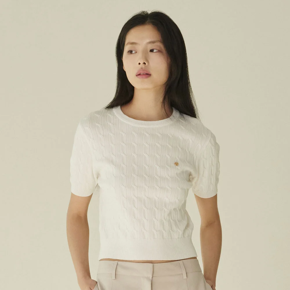 夏季 絞花 圓領 針織衫 - 象牙色/ Summer Cable Round Knit - Ivory