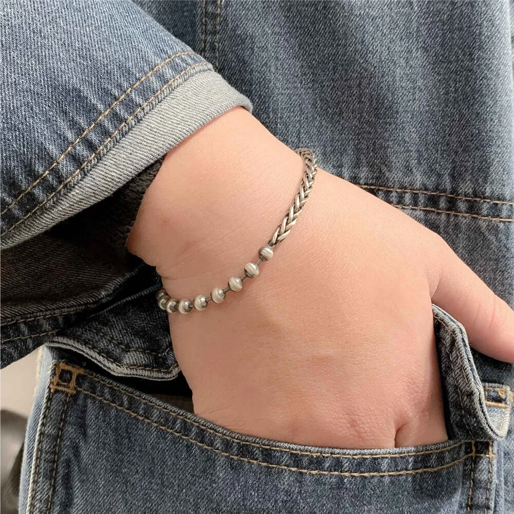 HR 227B_Half & Half Silver Chain Bracelet (Silver 925)