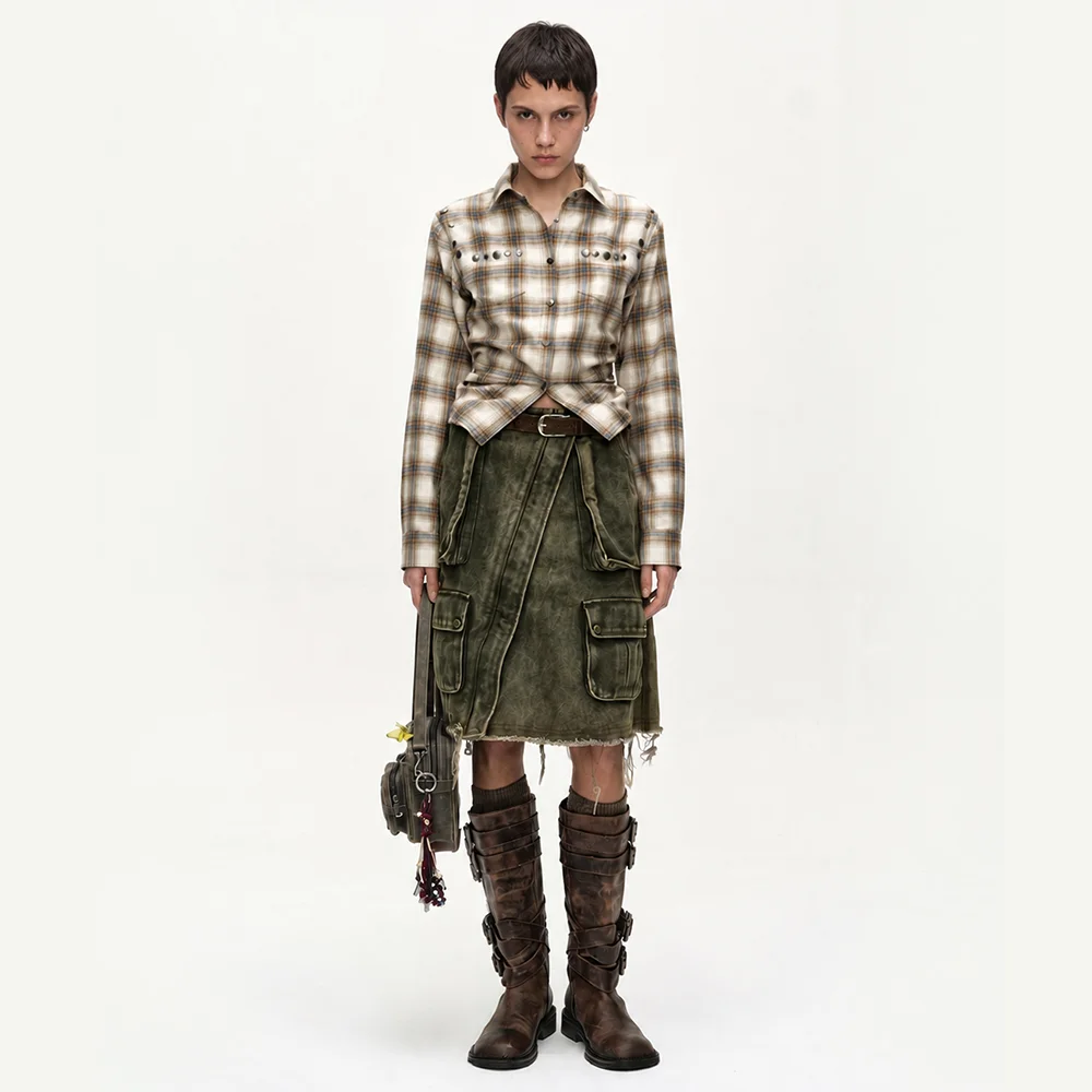CARGO POCKET WRAP SKIRT (KHAKI)