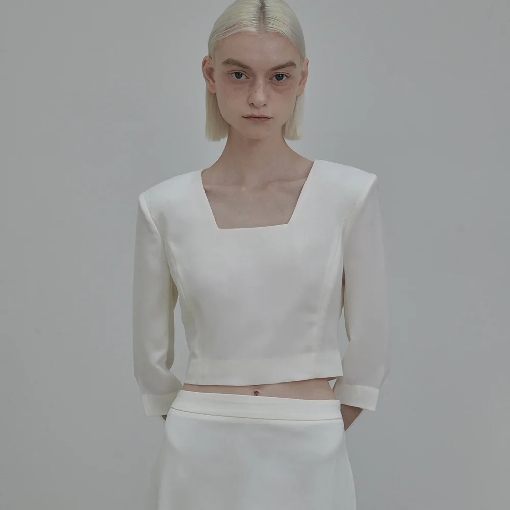 Dominic Square Neck Blouse Top - Ivory