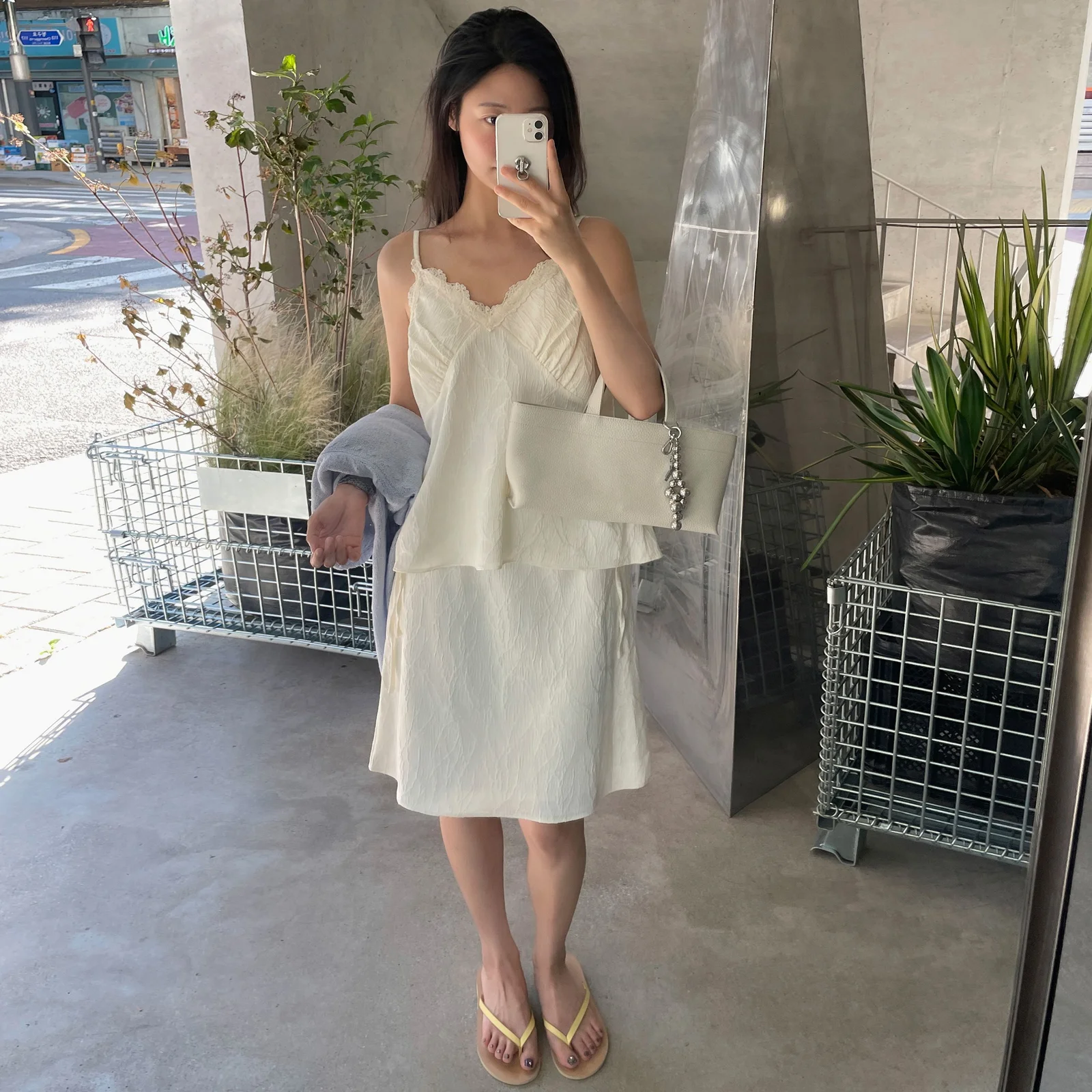 Jacquard satin set - cream