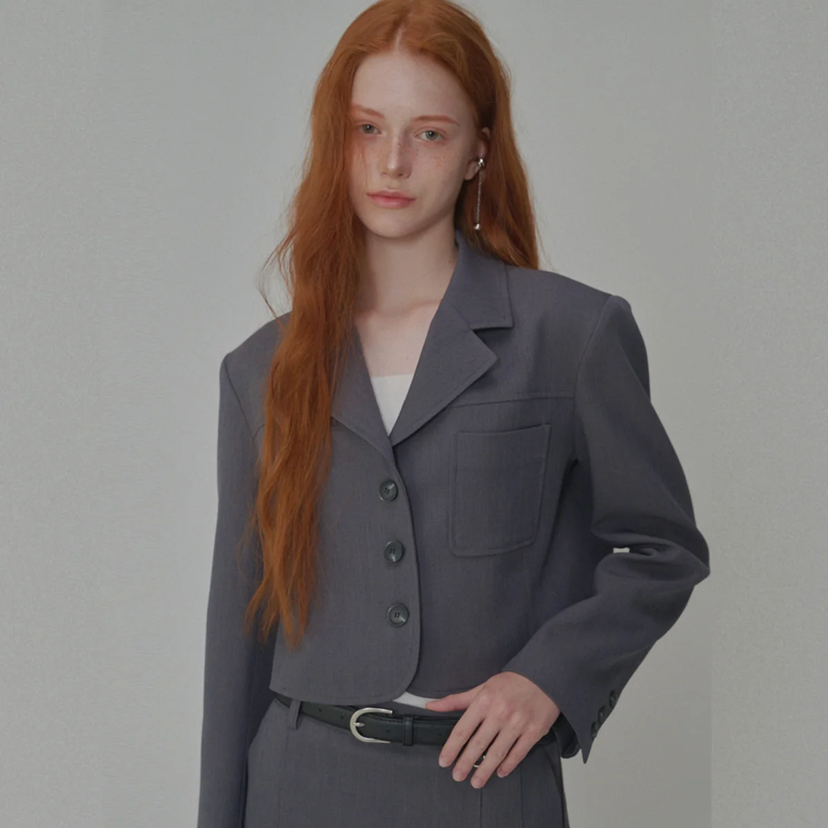 Classic Tailored Crop Jacket_Gray