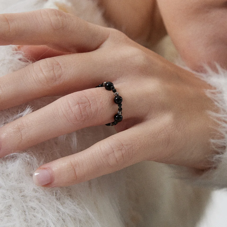 Black onyx and crystal ring