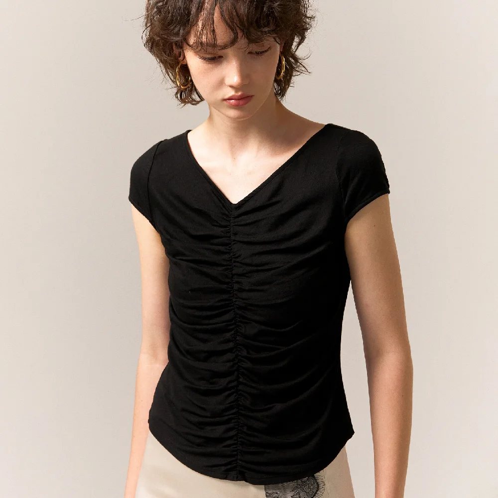 Iris front shirring top (black)