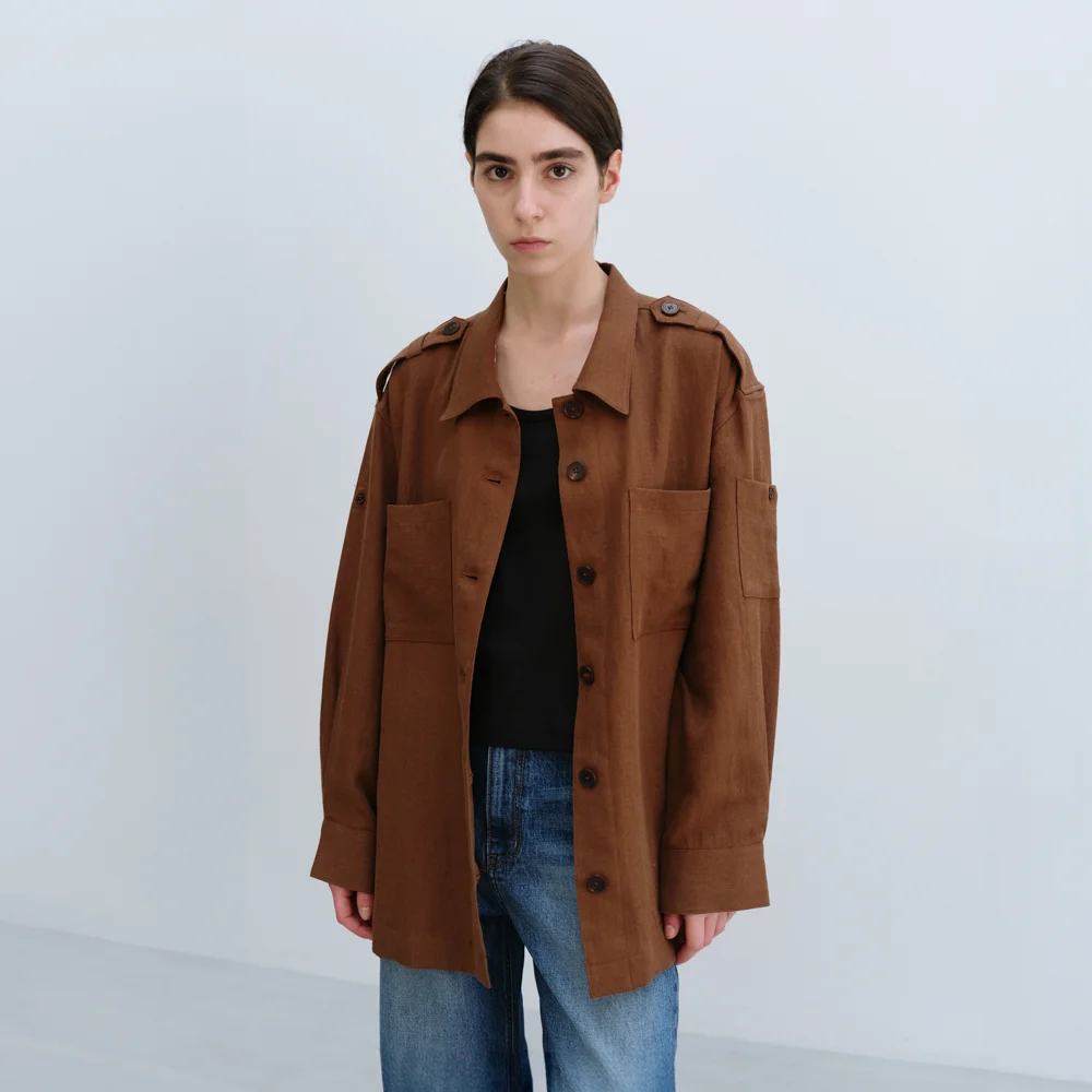 Epaulet Shirt in Camel