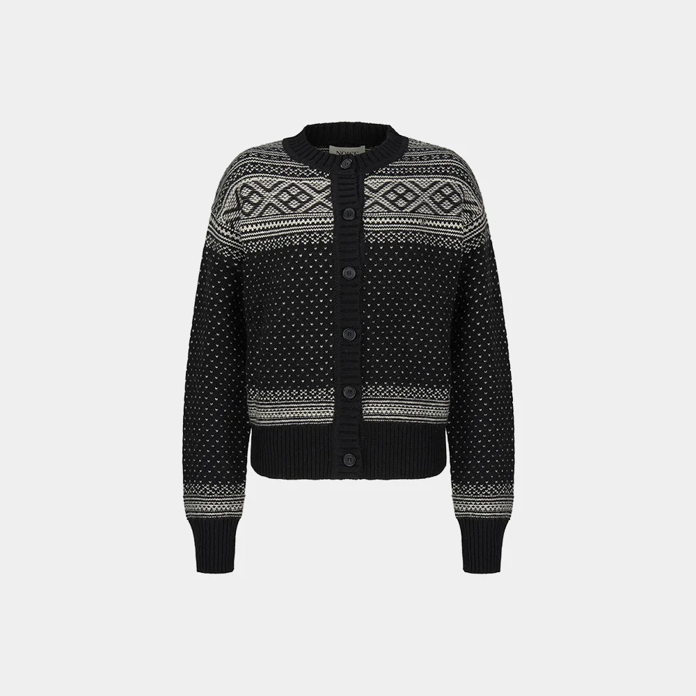 (W) NORDIC WOOL-BLEND KNIT CARDIGAN - BLACK