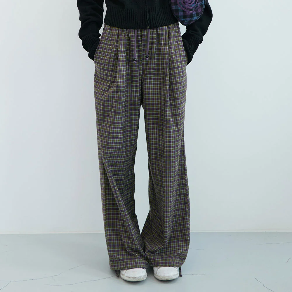 經典 格紋 兩穿 鬆緊帶 褲子 (Khaki Check)