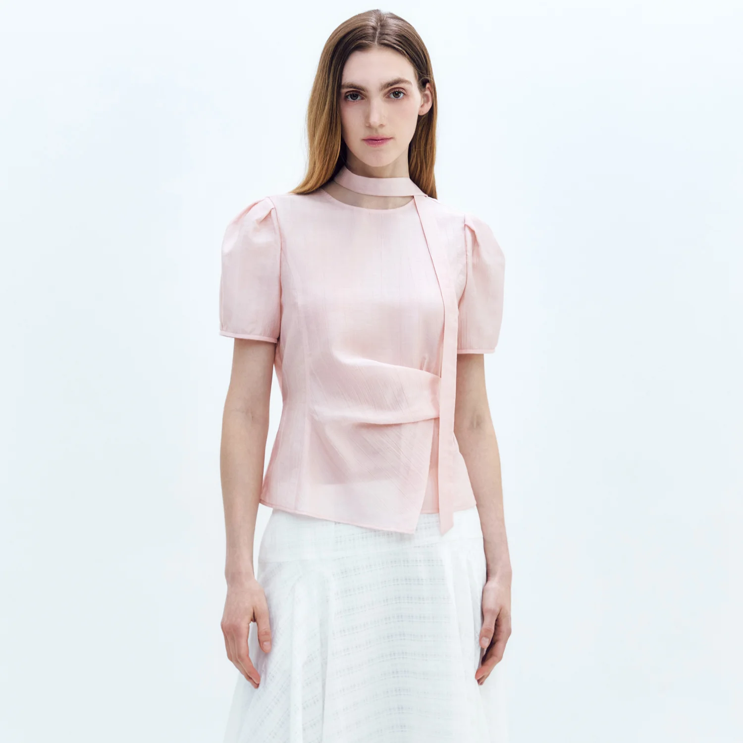 Waist Tuck-decorative Short-SLV Blouse PINK