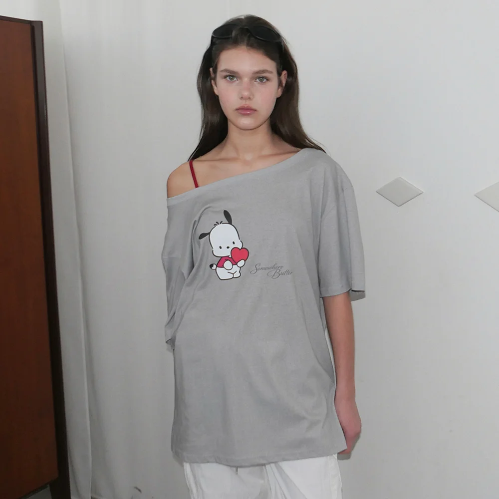 Heart Pochacco Off Shoulder Top - Grey