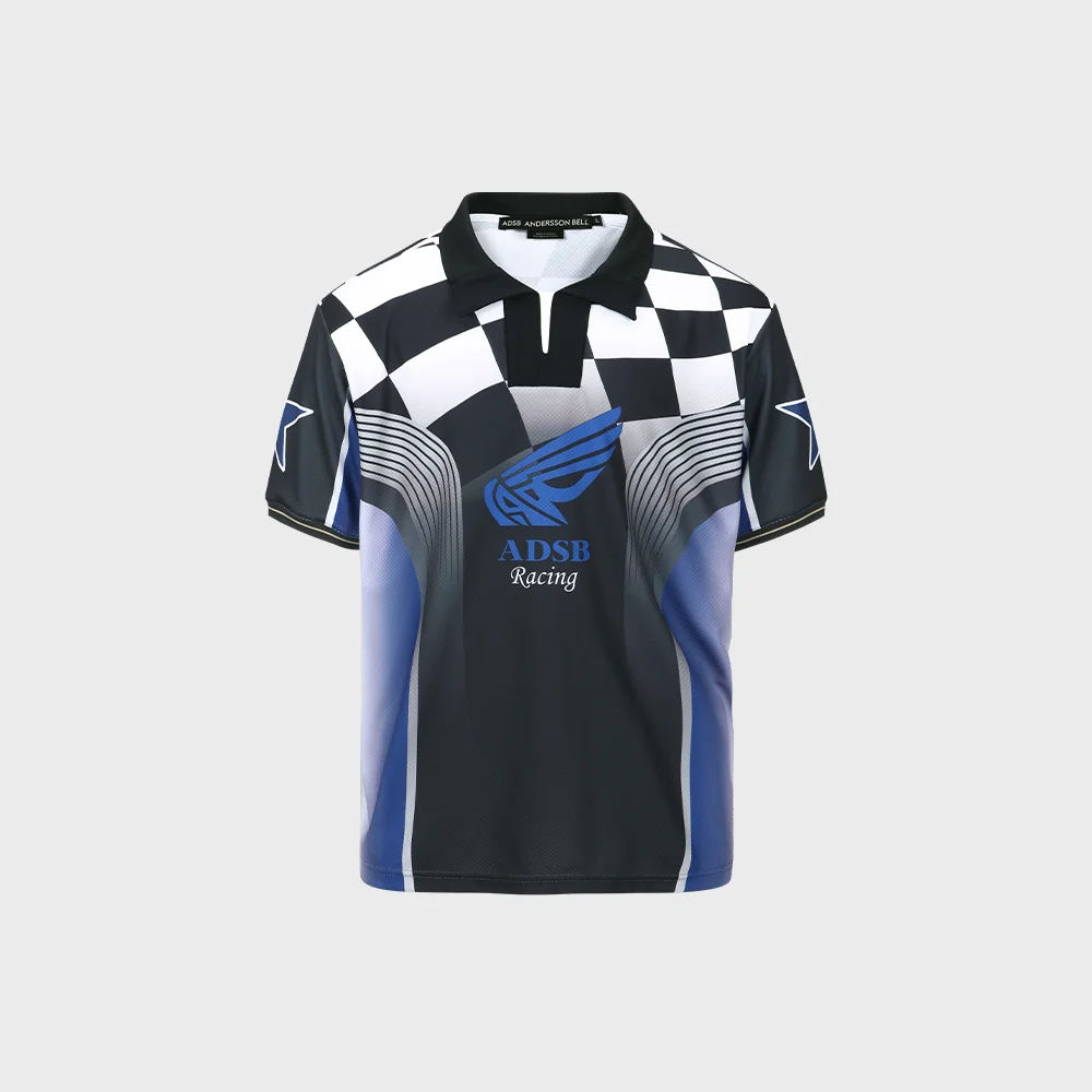 CHECKERBOARD RACING T-SHIRTS atb1298m(BLUE/BLACK)
