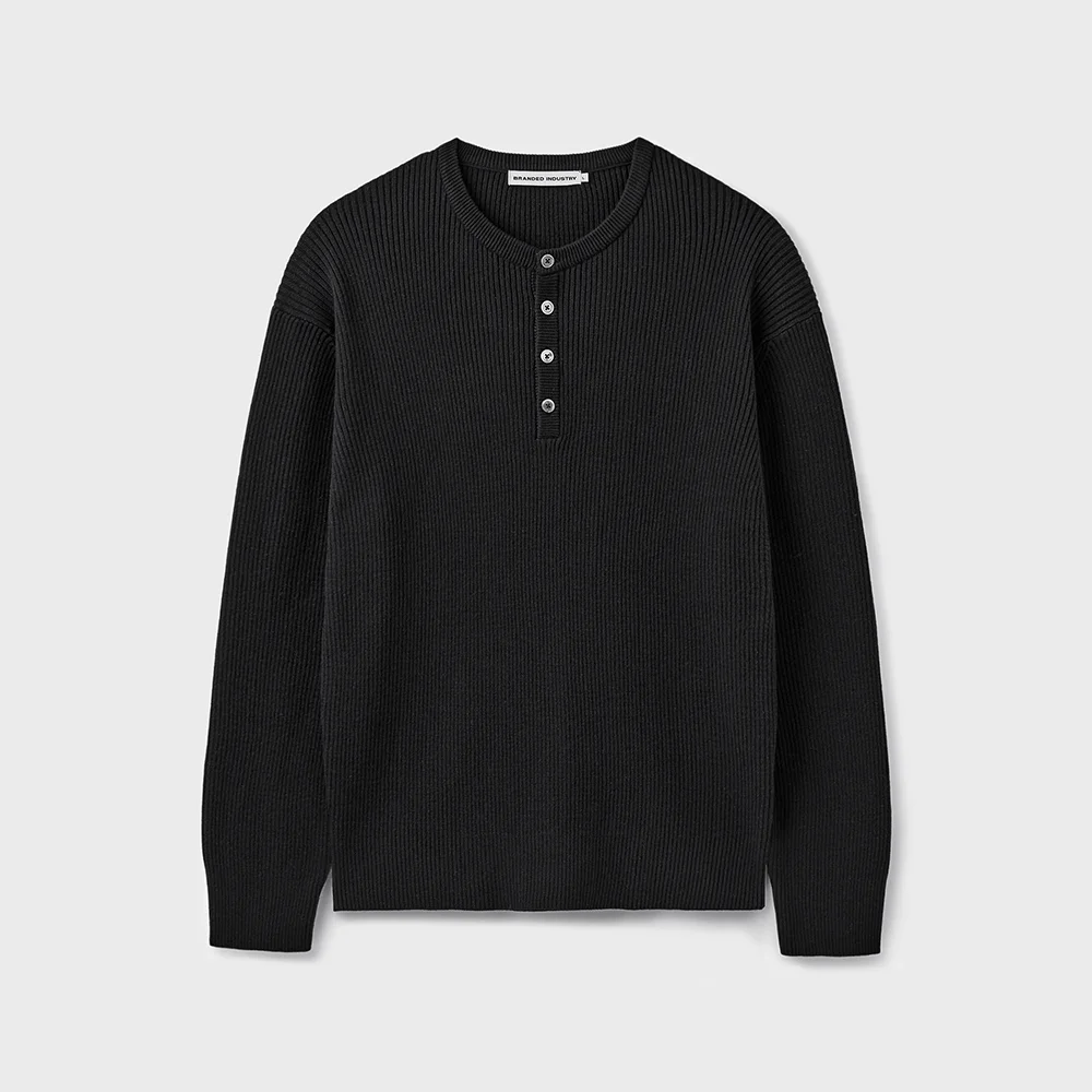 HARD TWIST RIBBED HENLEY NECK KNIT