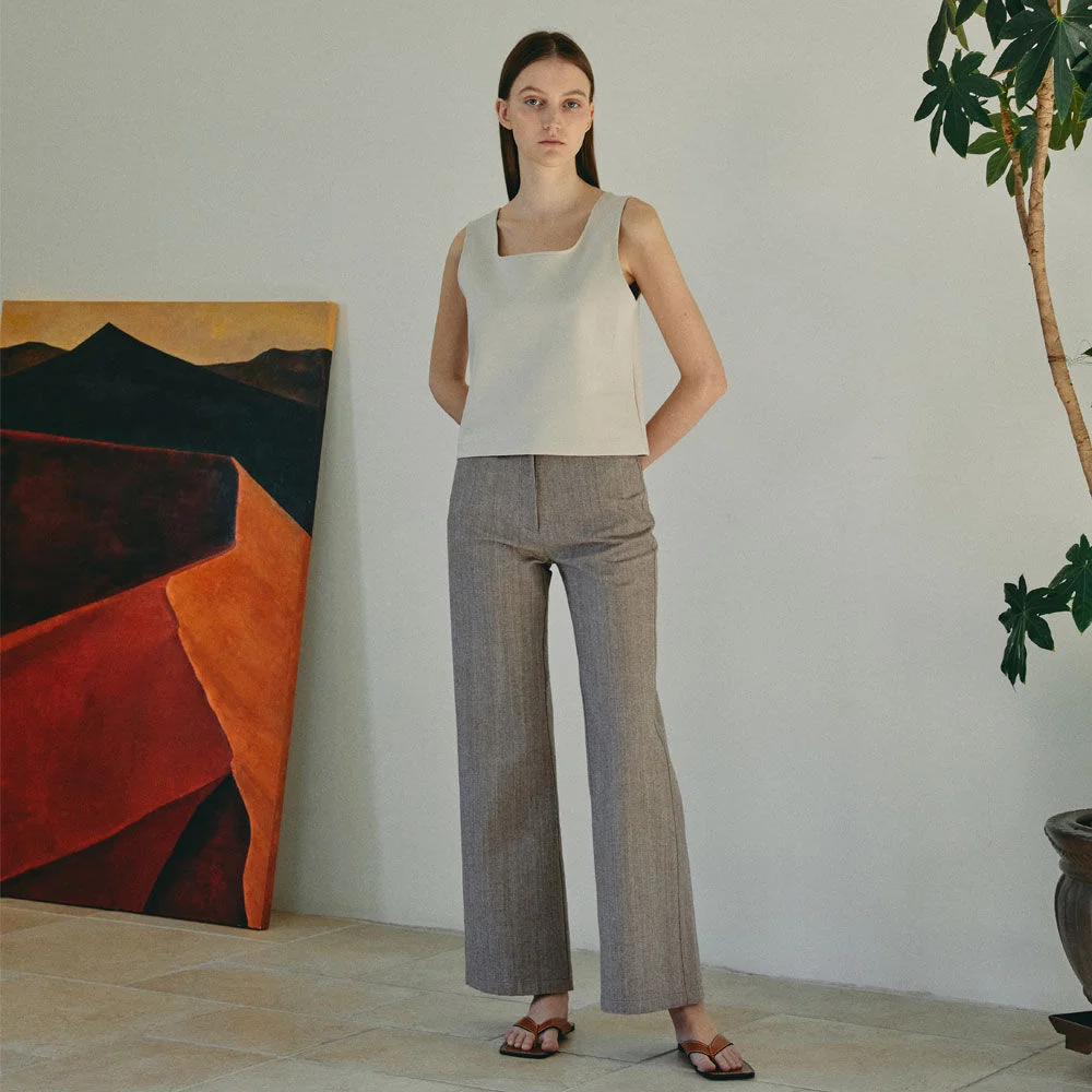 FADED STRAIGHT DENIM PANTS (MOCHA BROWN)
