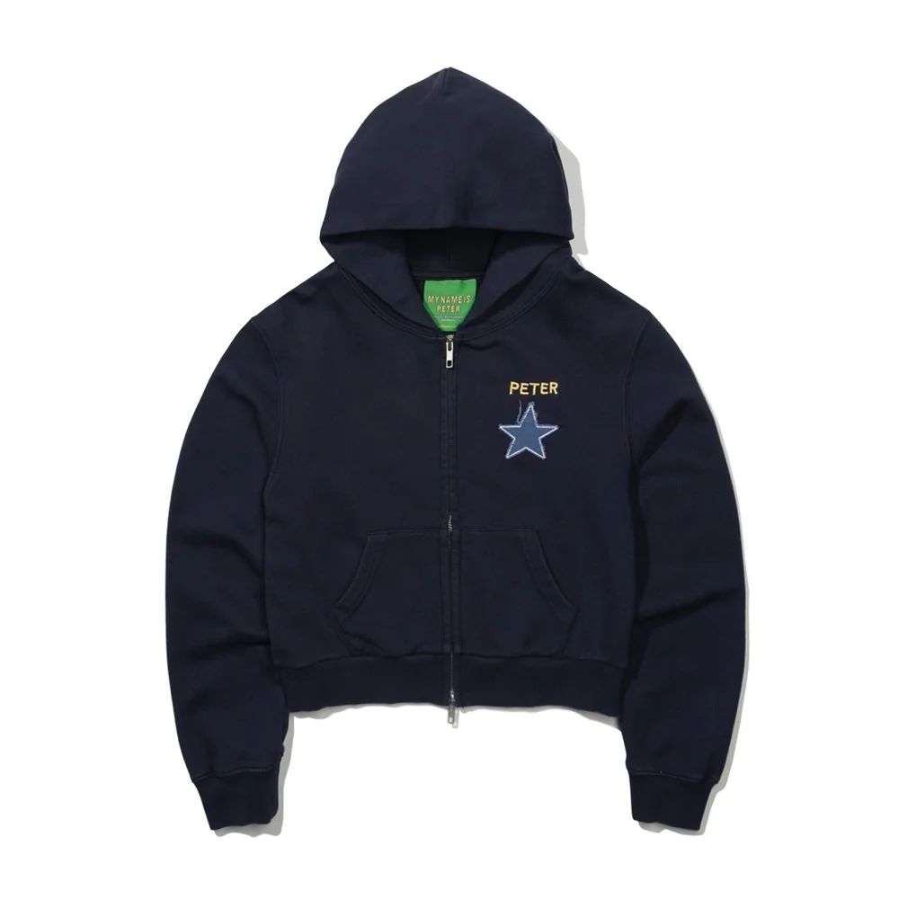 (W) PETER STAR APPLIQUE ZIP HOODIE - NAVY