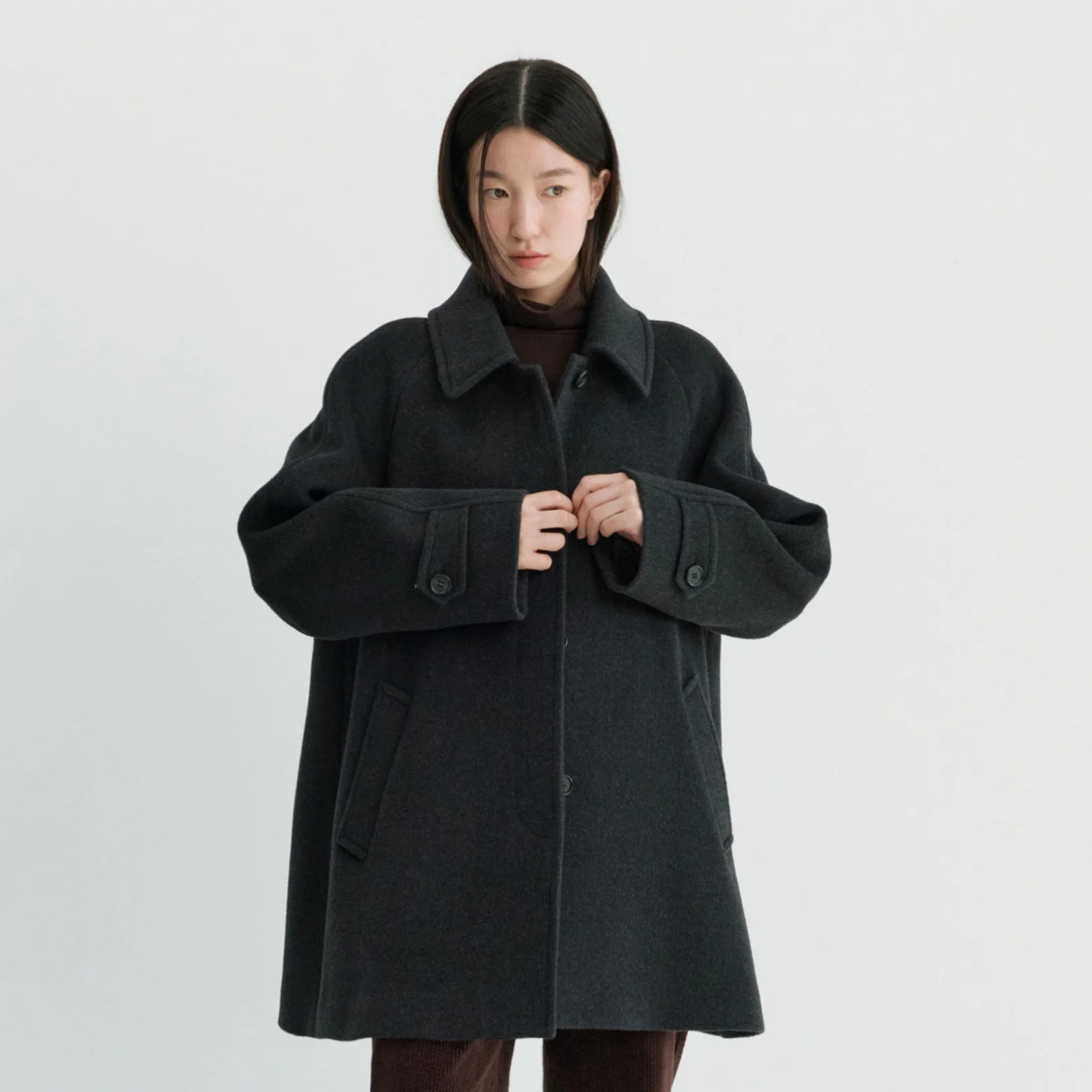 Half Balmacaan Coat-Charcoal